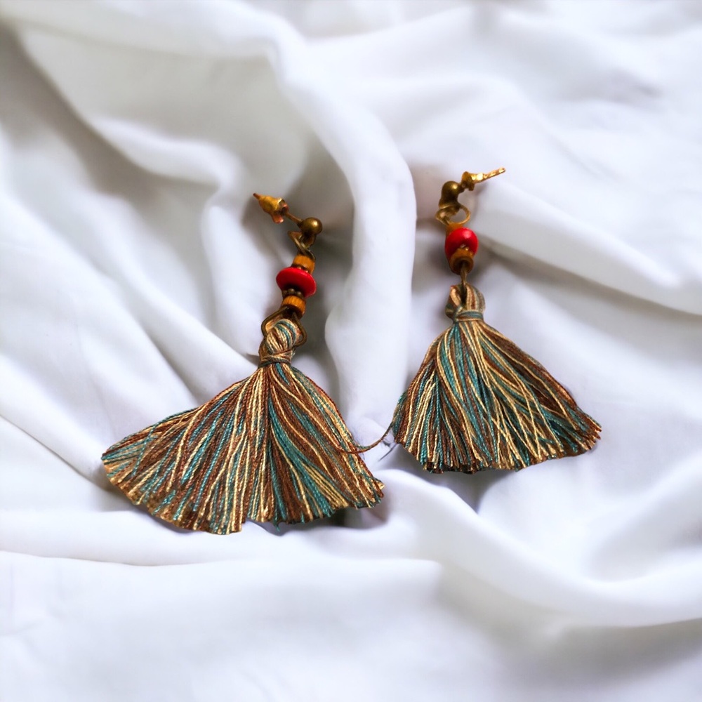 Duufin Bohemian Vintage Tassel Design Earrings Women's Multicolored - Picture 4 of 4